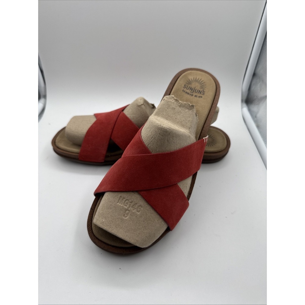 Sunjuns‎ By GH Bass & Co Stella Slide Sandals Leather Red Double Strap Women 9.5